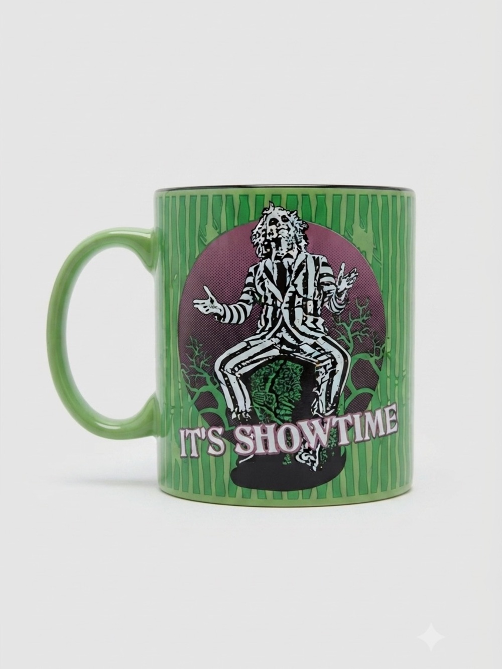 Warner Bros Beetlejuice It’s Showtime 20 oz Ceramic Mug Green Purple NWOT